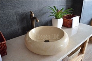 Galala Beige Marble Bathroom Oval Vessel Bowls 580x380x150