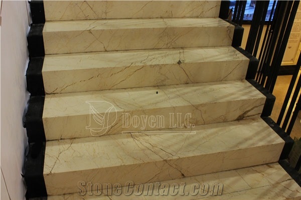 Gloden Sunset Beige Marble Interior Stair Treads, Steps and Raisers A1