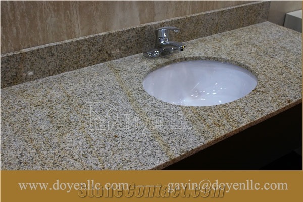 Golden Peach, G682 China Granite Irregular Bathroom Vanity Top Wt Undermount Ceramic Sink