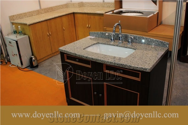 Grey Pearl China Granite Bathroom Vanity Top Wt Rectangular Ceramic Sink