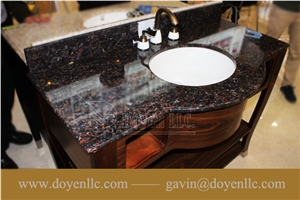 India Tan Brown Granite Bathroom Vanity Tops Wt White Undermount Ceramic Sink Pre-Attached