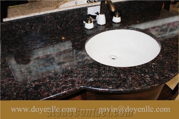 India Tan Brown Granite Bathroom Vanity Tops Wt White Undermount