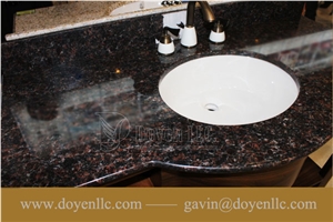 India Tan Brown Granite Bathroom Vanity Tops Wt White Undermount Ceramic Sink Pre-Attached
