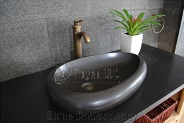 Mongolia Black Bathroom Circular Sector Basalt Sinks 520x400x130