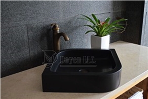 Mongolia Black Bathroom Irregular Basalt Basins 430x430x120