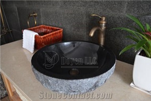 Mongolia Black Granite Bathroom Round Basins & Top Sinks 430x430x140, Mongolia Black Basalt Round Basins
