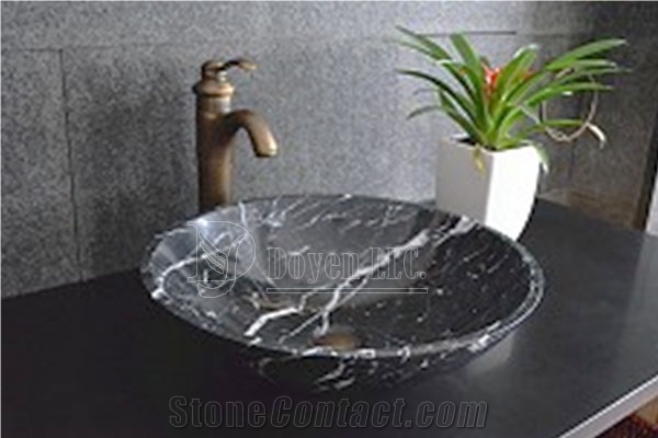 Nero Marquina Marble Round Sinks & Top Bowls 430x430x135