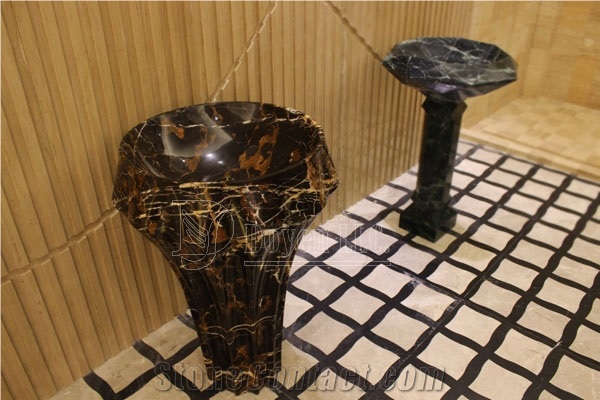 Nero Portero Marble Bathroom Pedestal Sinks & Vessel Basins
