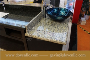 New Venetian Gold, Brazil Gold Yellow Granite Bathroom Vanity Top Wt Rectangular Vessel Sink Pre-Attached