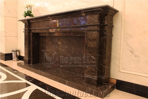 Portor Gold Marble Handmade Caved Fireplace European & North American Styles