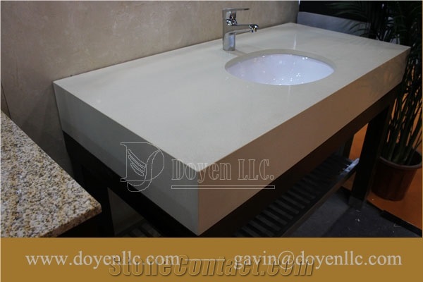 Pure White Quartz Bathroom Vanity Tops with Sink & Apron Attached, Pure Whit Quartz Bathroom Vanity Tops