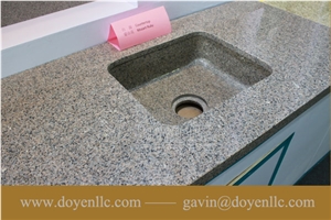 Sand Yellow Granite Bathroom Vanity Top Wt Rectangular Vessel Sink Pre-Attached