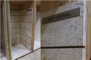 Sea Coral Marble Bathroom Shower Tubs & Walling Designs with Tile, Surround Walls