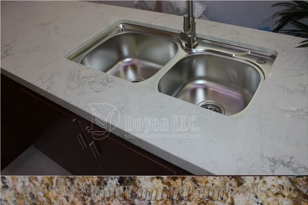 Symphony White Quartzite Kitchen Customized Countertops & Worktops with Nature Stone Sink