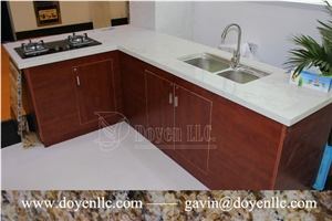 Symphony White Quartzite Kitchen Customized Countertops & Worktops with Nature Stone Sink