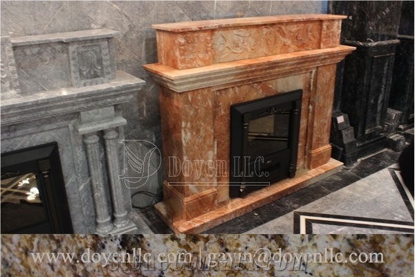 Turkey Grey Marble Handmade Caved Fireplace European & North American Styles