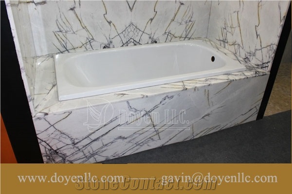 Volakas White Marble Surround Wall and Insert Bath Tub