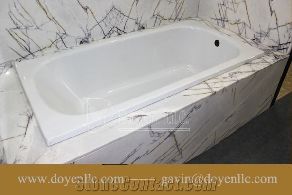 Volakas White Marble Surround Wall and Insert Bath Tub
