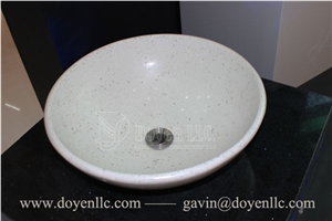 White Quartz Bathroom Round Vanity Vessel Sink, White Quartz Sinks