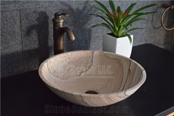 Yellow Sandstone Bathroom Round Sinks Top Bowls