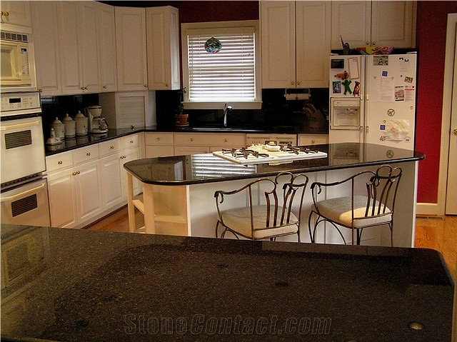 Black Pearl Granite Kitchen Countertops, India Black Granite Kitchen Countertops
