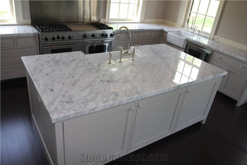 Carrara White Marble Kitchen Countertops, Natural White Marble Kitchen Island Countertops