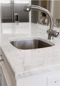 Carrara White Marble Kitchen Countertops, Natural White Marble Kitchen Island Countertops