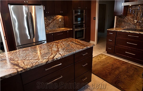 Rainforest Brown Marble Kitchen Countertops from China - StoneContact.com