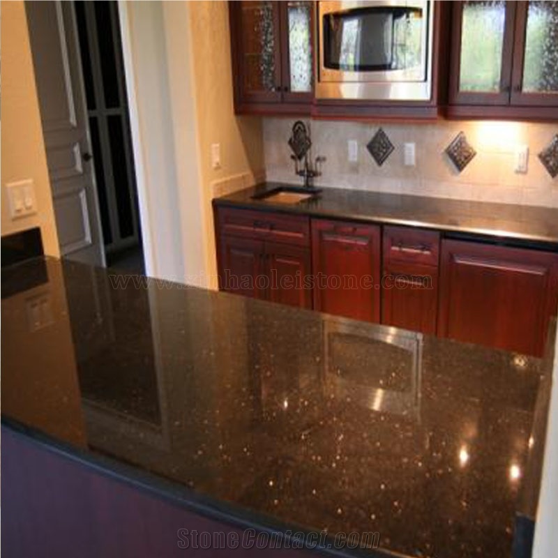 Black Galaxy Island Top Granite Kitchen Countertops