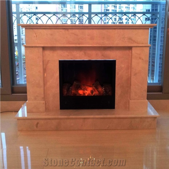 Beige Marble Fireplace Design