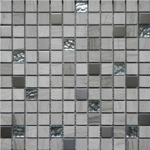 White Marble with Glass & Metal Brick Mosaic