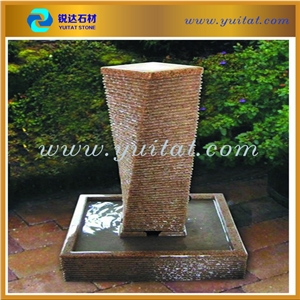 Garden Yellow Granite Stone Pillar Fountain