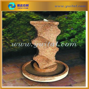 Garden Yellow Granite Stone Pillar Fountain