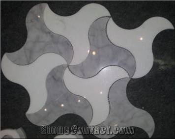 Marble Mosaics Waterjets, Carrara White Marble Mosaics, Carrara and Mugwort White Marble Mosaics
