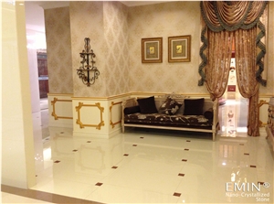 Beige Nano Crystallized Stone Slabs Solide Suface Floor Tile Decorative Material