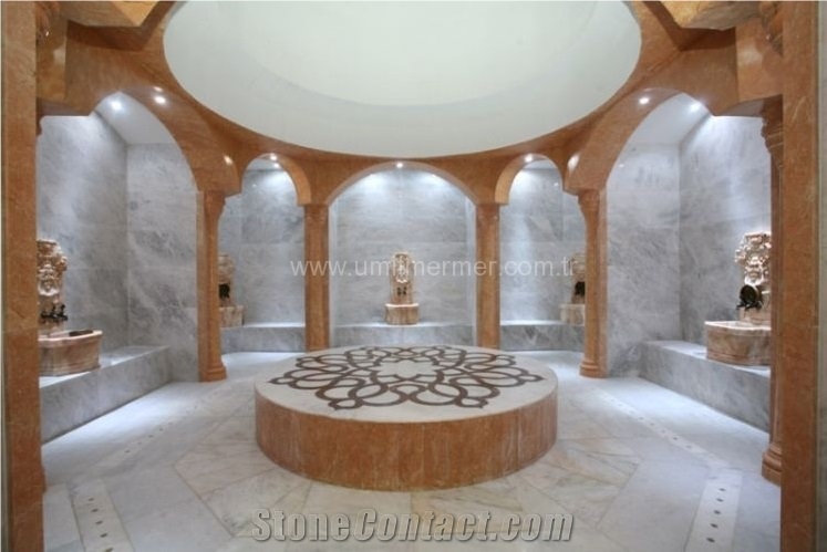 Afyon White Marble Turkish Hammam, Bathroom