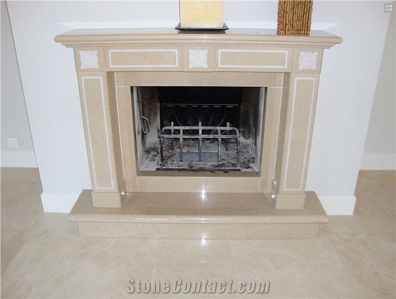 Buxy Beige Limestone Fireplace Design