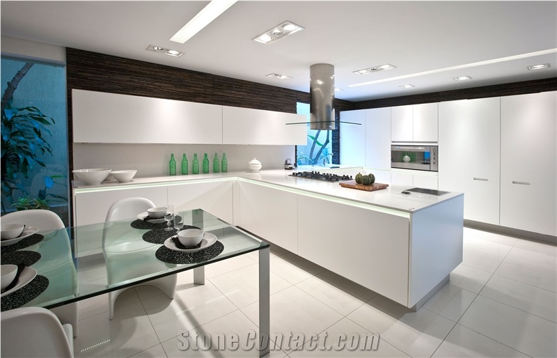 White Zues Silestone Quartz Counter-Tops, White Kitchen Countertops
