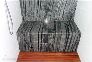 Wood Vein Black Marble Bathroom Design