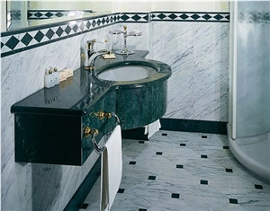 Bianco Carrara Marble Bathroom Design, Green Marble