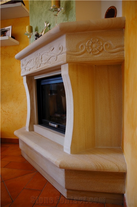 Pietra Dorata Sandstone Hand-Carved Fireplace