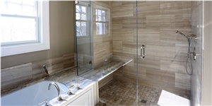 White Wooden Marble Bathroom Design