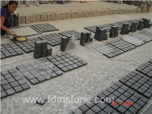China Black Stone Fan Pattern Paver Factory,Meshed Cobble Stone for Pavers