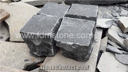 Natural Split Hainan Basalt Cobble Stone,Black Basalt Cube Stone & Pavers,Cobblestone Paving Sets Natural Split for Walkway/Driveway/China Black Basalt Outdoor Paving