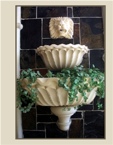Garden Ornaments, Wall Mounted Fountain, Perlato Maltese Beige Limestone Wall Mounted Fountains
