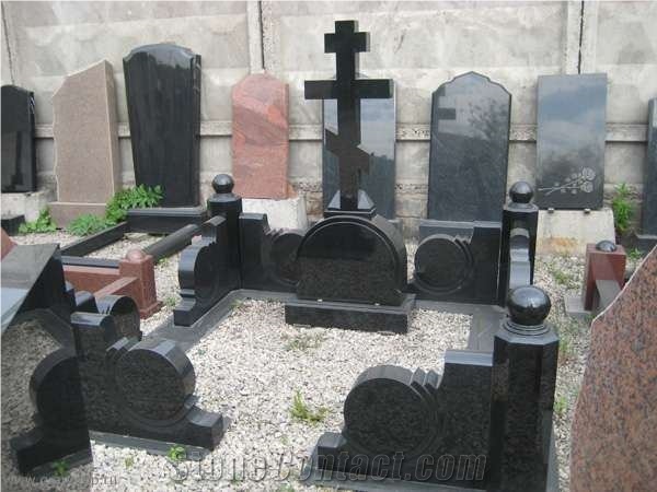 Single Cross Headstone, Black Granite Monument & Tombstone