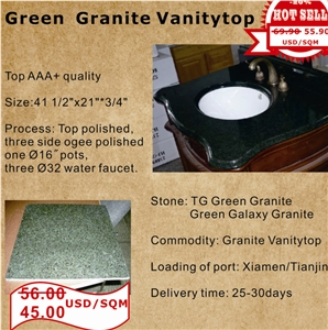 Green Galaxy Granite Bathroom Vanitytop,India Green Custom Bathroom Countertop