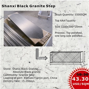 Shanxi Black Granite Step, Absolute Black Granite