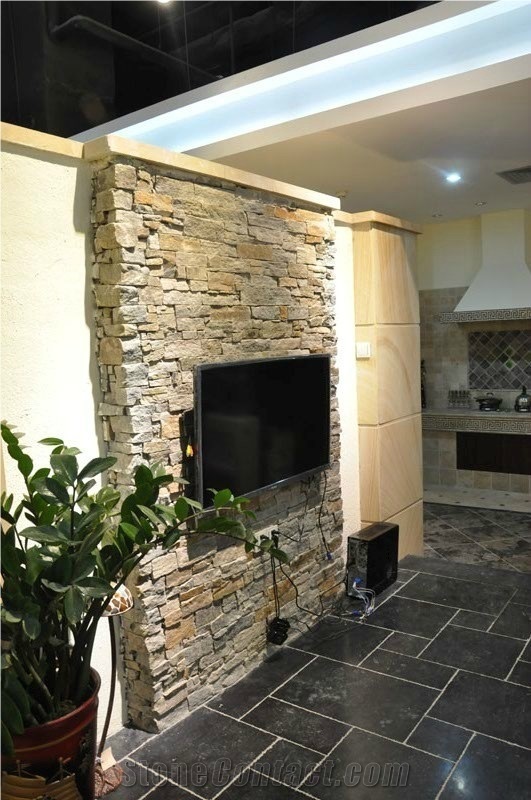 interior stone wall tv
