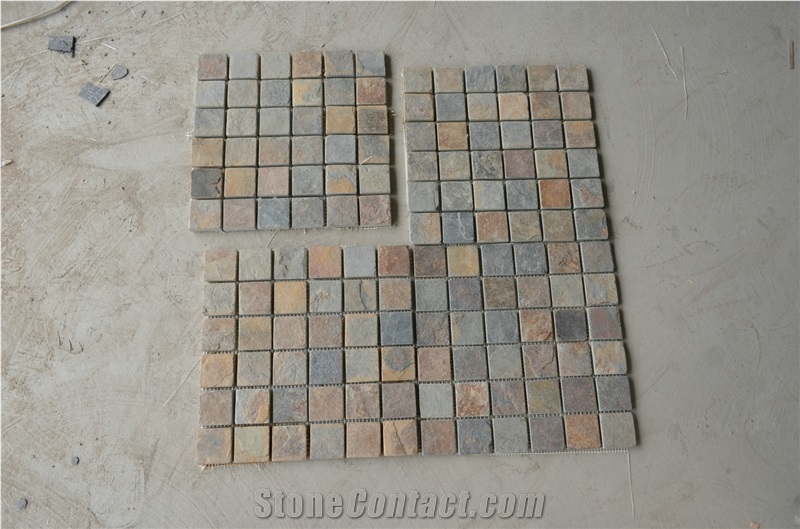 Yellow Rust Slate Mosaic Tiles